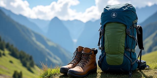 Wanderrucksack und Bergschuhe in den Schweizer Alpen