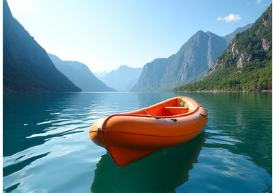 Aufblasbares Kajak auf ruhigem See