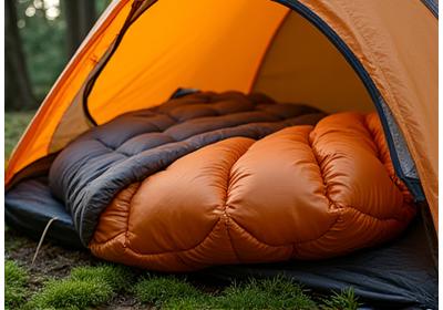 Warmes Daunenschlafsack im Outdoor-Setting