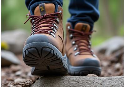 Wasserdichte Trekkingschuhe auf felsigem Untergrund
